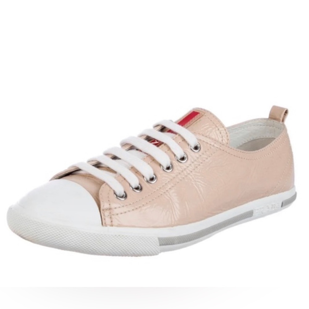 PRADA Sport Patent Leather Nude Cipria Lace Up Sneakers. TV $500 - Picture 4 of 9